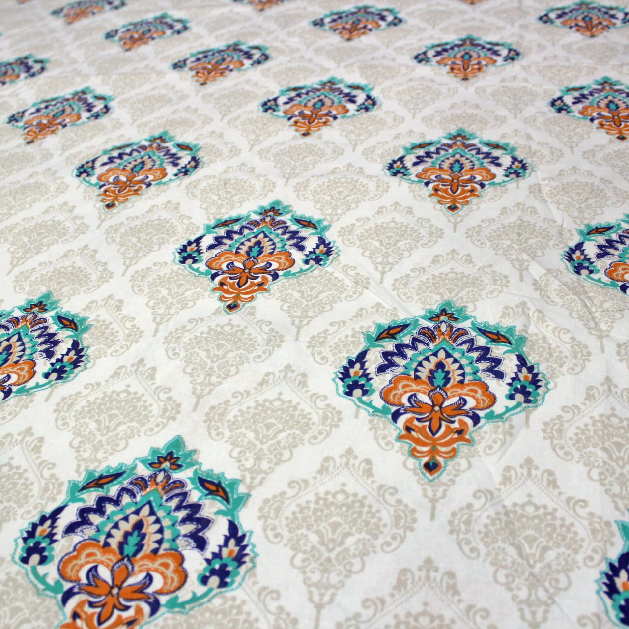 Printed Damask Cotton 144 TC Fitted Bedsheet Design 