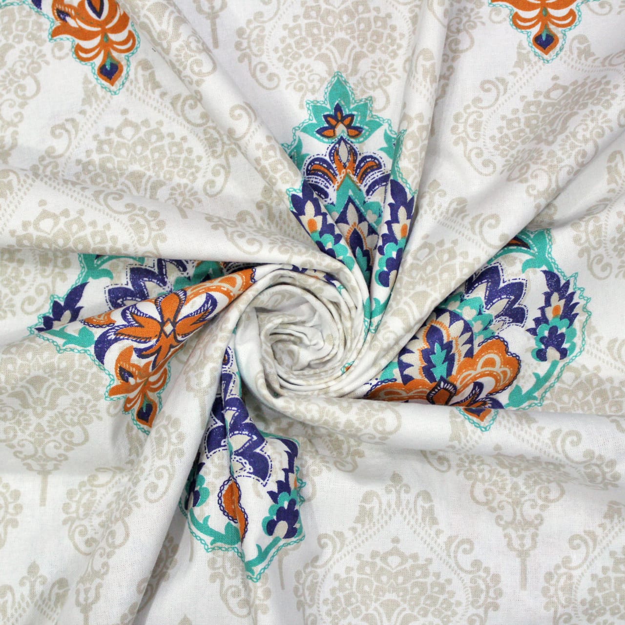 Printed Damask Cotton 144 TC Fitted Bedsheet