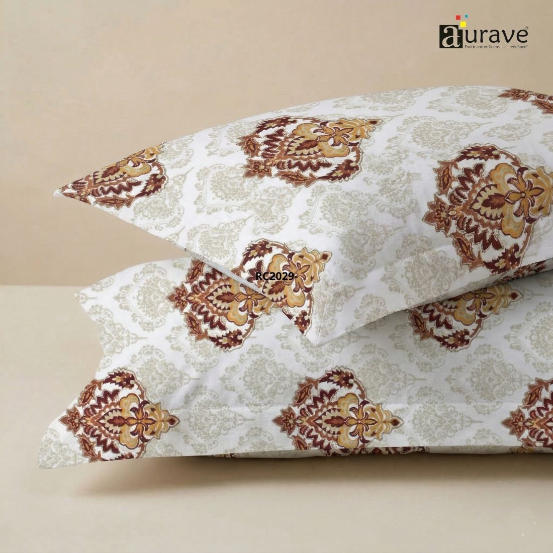 Printed Damask 2 Pcs Cotton Pillow Cover Set - Maroon