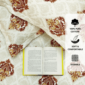 Close up Printed Damask Cotton 144 TC Fitted Bedsheet with Pillow Covers - Maroon