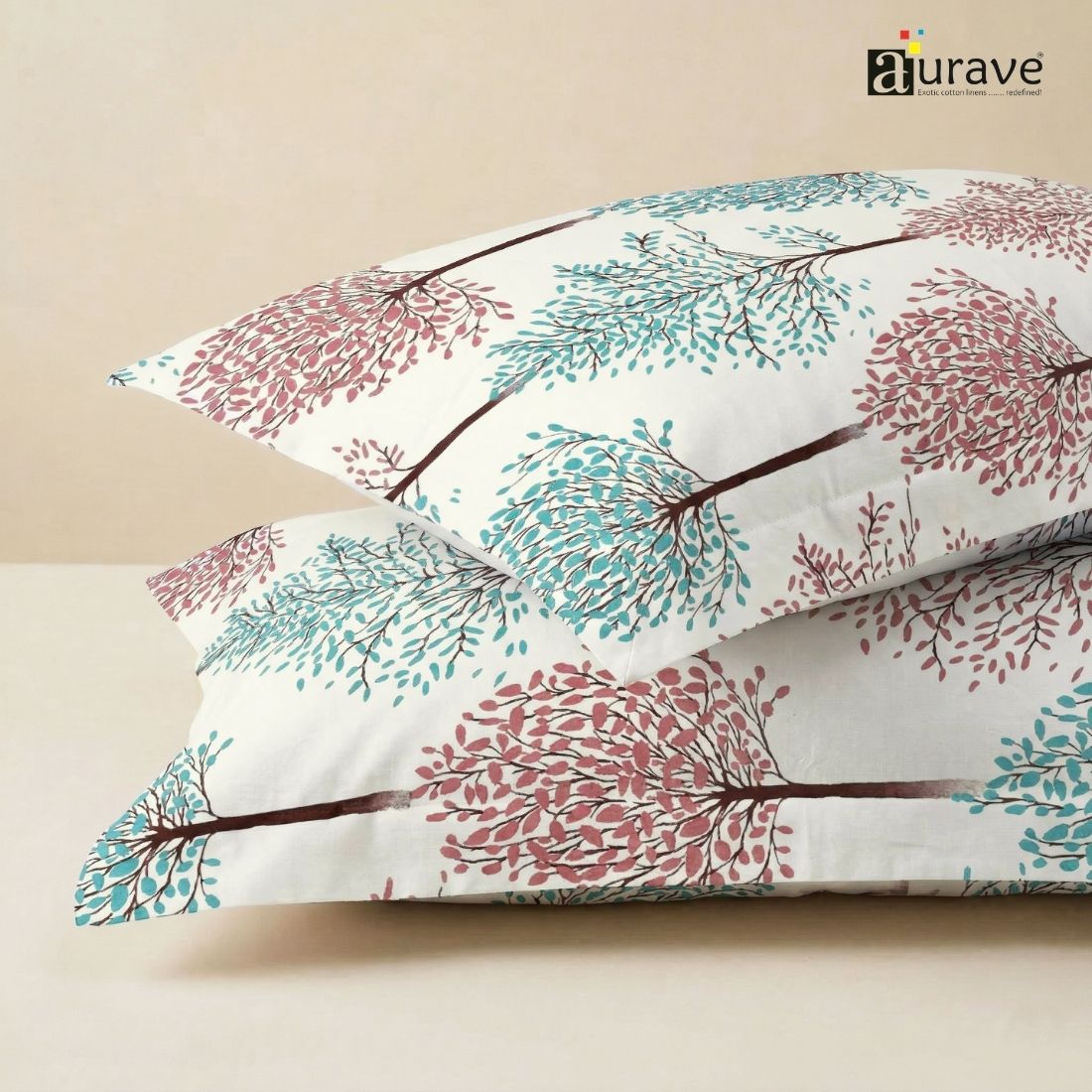 Printed Floral 2 Pcs Cotton Pillow Cover Set - Multicolor