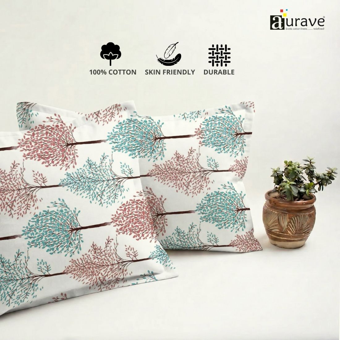 Printed Floral 2 Pcs Cotton Pillow Cover Set - Multicolor