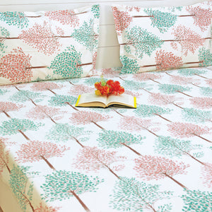 Printed Floral Cotton 144 TC Fitted Bedsheet with Pillow Covers - Multicolor