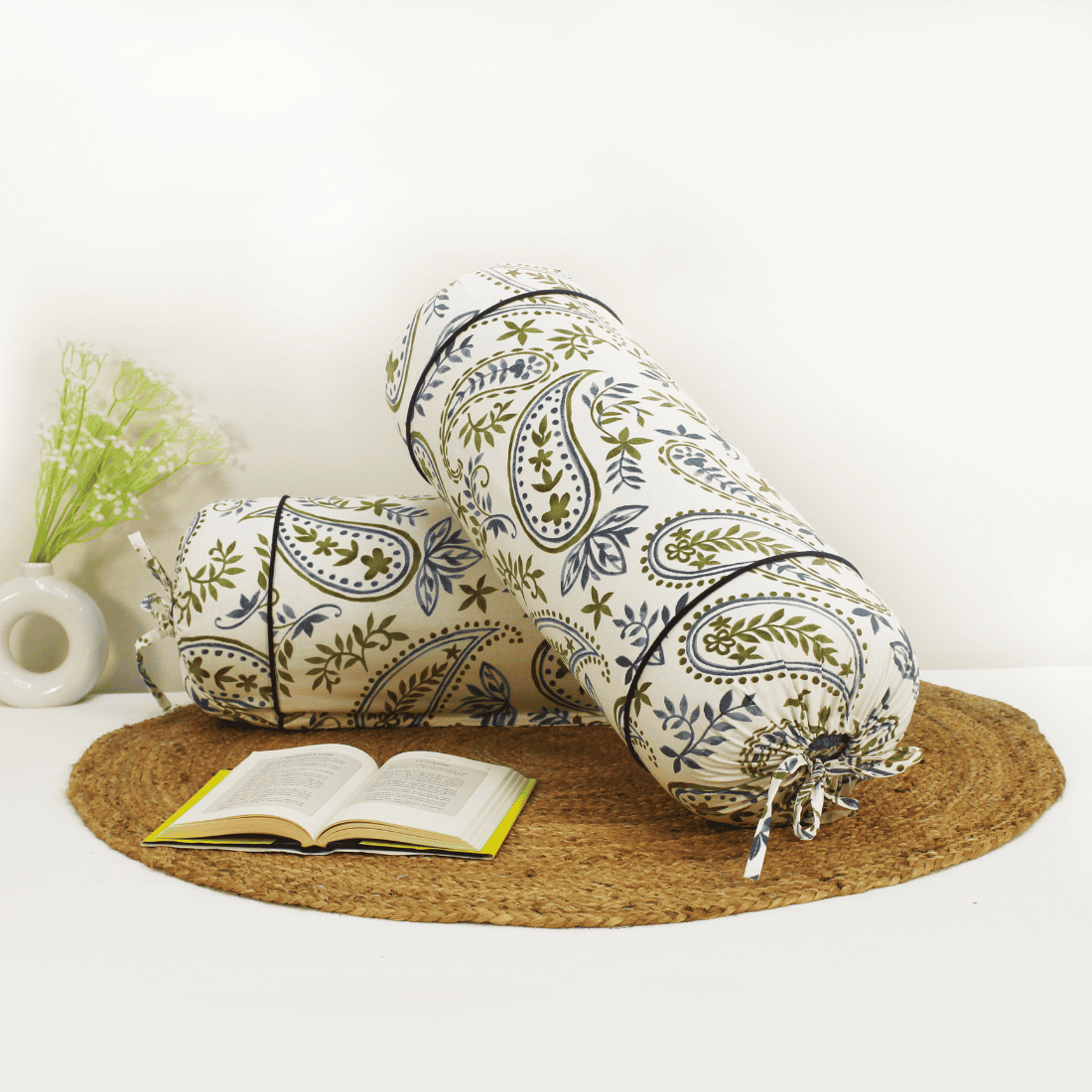Printed Paisley Cotton 2 Pcs Bolster Cover set - Blue