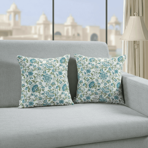 Printed Floral Cotton Cushion Cover set - Blue