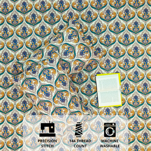 Printed Floral Cotton 144 TC Fitted Bedsheet with Pillow Covers - Mustard
