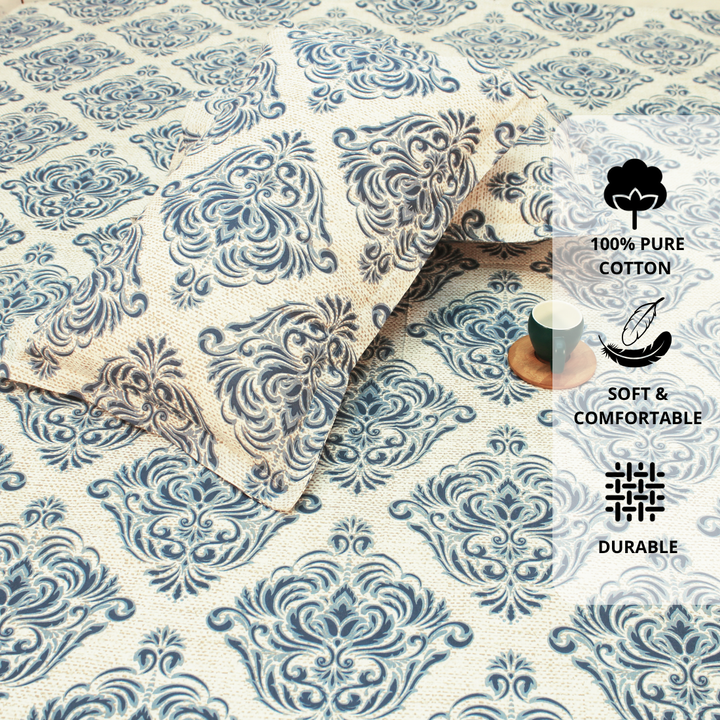 Close up Printed Floral Cotton 144 TC Fitted Bedsheet with Pillow Covers - Grey