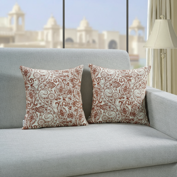 Printed Paisley Cotton Cushion Cover set - Rust