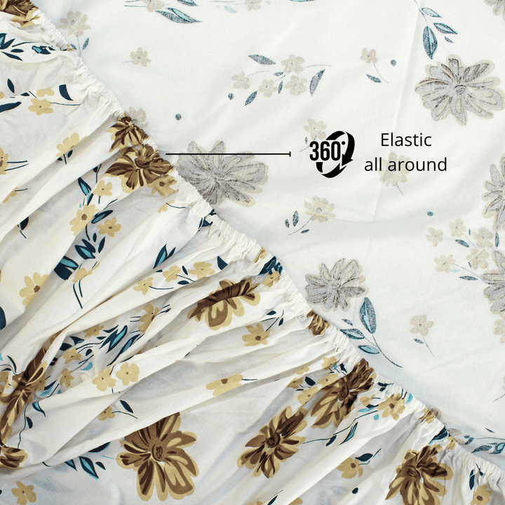 Printed Floral Cotton 144 TC Fitted Bedsheet with elastic all around 