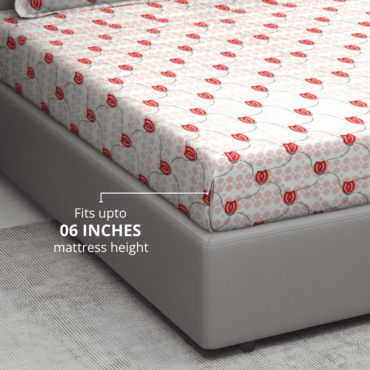 Printed Floral Cotton 144 TC Fitted Bedsheet  Fits upto 06 Inches 