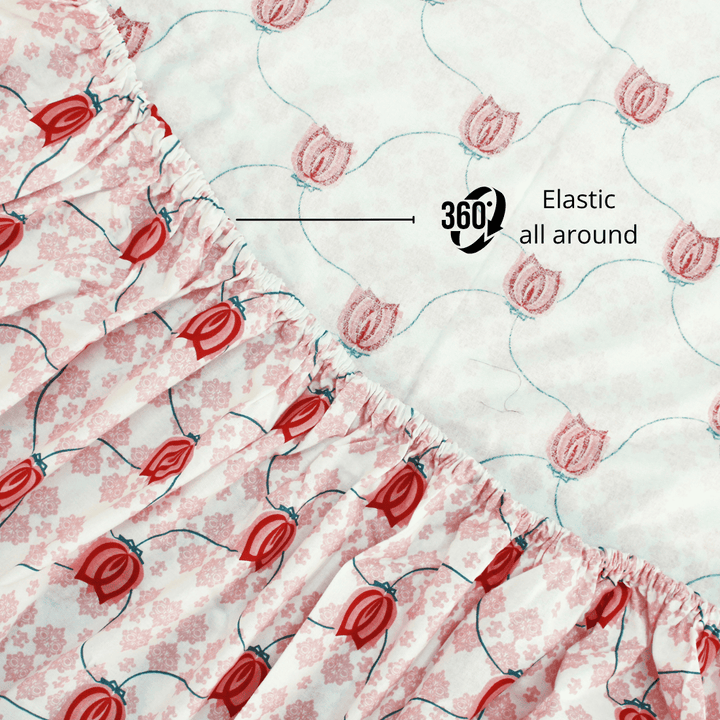 Printed Floral Cotton 144 TC Fitted Bedsheet  Elastic all around