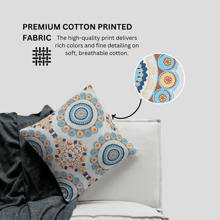 geometric pattern on a bed, featuring premium cotton printed fabric.