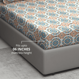 Printed Floral Cotton 144 TC Fitted Bedsheet Fits upto 06 Inches