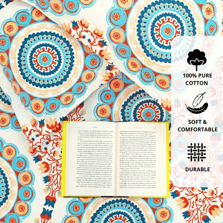 Close up Printed Floral Cotton 144 TC Fitted Bedsheet with Pillow Covers - Blue