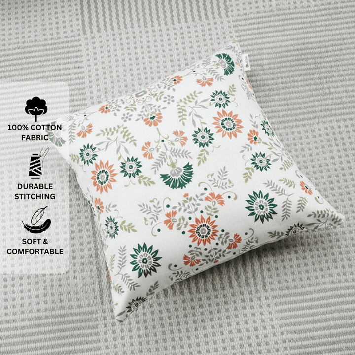 Floral cotton cushion cover with soft fabric, durable stitching and comfortable fee