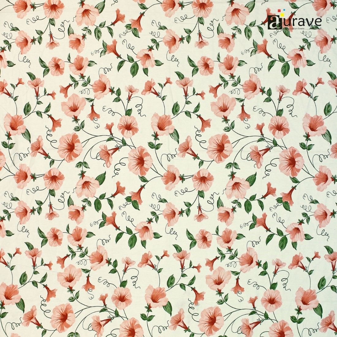 Floral pattern with pink flowers and green leaves on a light background, elastic fitted bedsheet