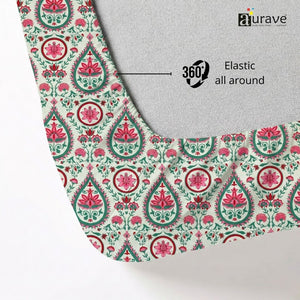 Fitted Bedsheet Patterned fabric with floral design and 'AURAVE', All around elastic fitted sheet.