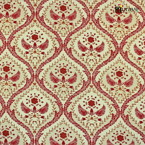R144TC 100% Elastic Fitted Bedsheet Red floral pattern on a beige background with AURAVE branding.