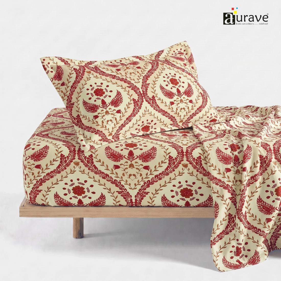 Printed Cotton Floral 144 TC Bedsheet with Pillow Cover - Maroon