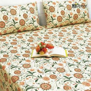 144TC 100% Elastic Fitted Bedsheet  with flower design and 2 pillows, AUARVE BEDSHEET