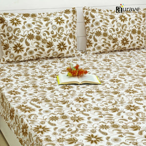 144TC 100% Elastic Fitted Bedsheet  with flower design and 2 pillows, AUARVE BEDSHEET