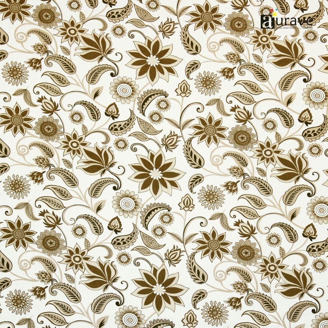 Machine washable AURAVE brown floral pillow covers styled on a bed with a white sheet, open book, and coffee cups for year-round usage.