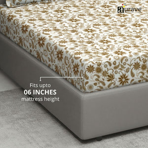 144TC 100% Elastic Fitted Bedsheet  with flower design and 2 pillows, AUARVE BEDSHEET, Fits upto 06 Inches mattress height bedsheet