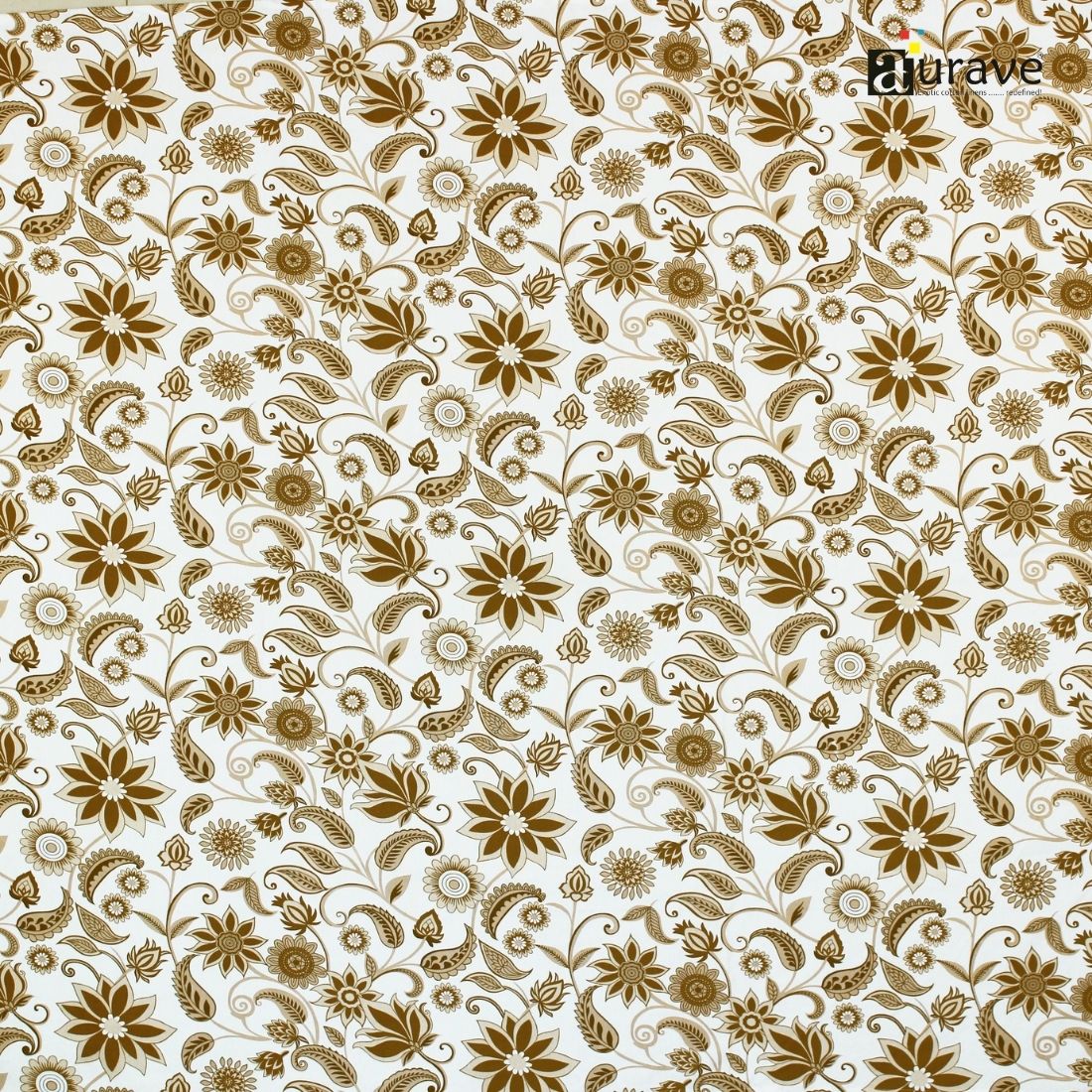 Brown floral and paisley pattern on a white background