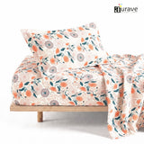 Printed Cotton Floral 144 TC Bedsheet with Pillow Cover - Peach