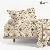 Printed Cotton Floral 144 TC Bedsheet with Pillow Cover - Brown