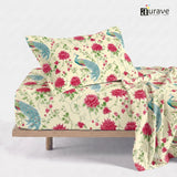 Printed Cotton Floral 144 TC Bedsheet with Pillow Cover - Peacock
