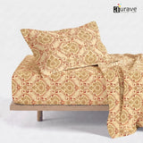 Printed Cotton Floral 144 TC Bedsheet with Pillow Cover - Rust