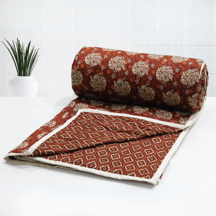 Elba Motifs Pattern Cotton Reversible Dohar, Rust