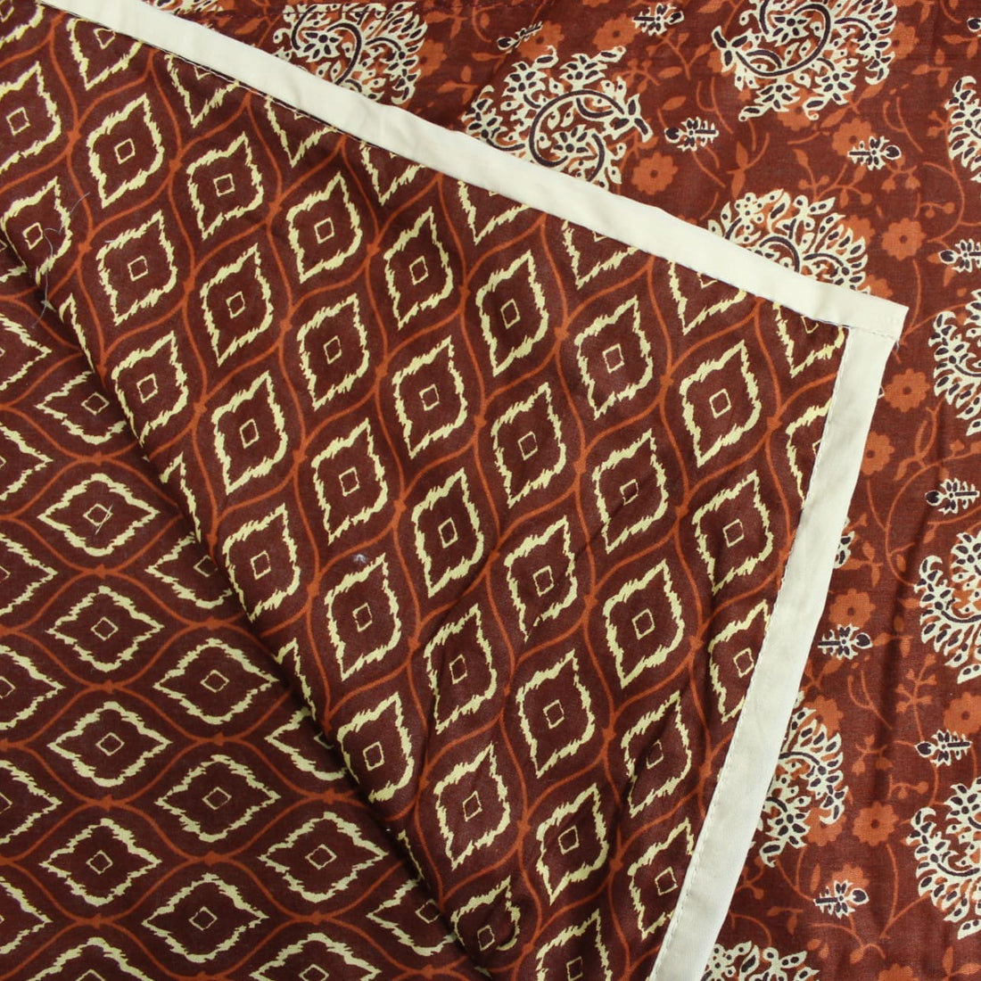 Elba Motifs Pattern Cotton Reversible Dohar, Rust