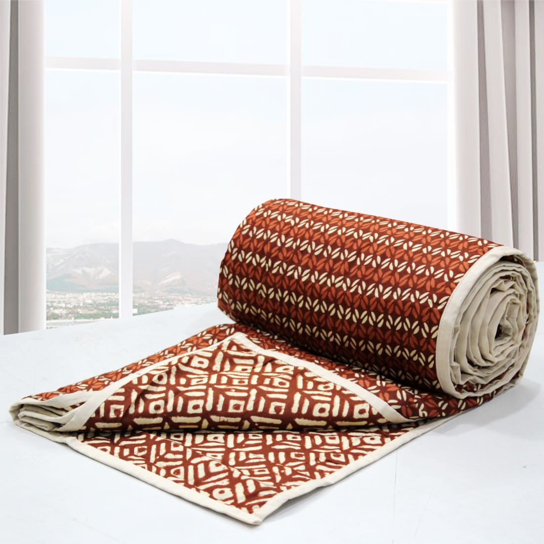 Cozy Elba Geometrical Pattern Cotton Reversible AC In Rust At Best Prices