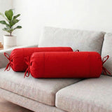 Plain Cotton 2 Pcs Bolster Cover Set - Red