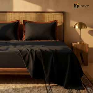Black Haven 400 TC Cotton Satin Bedsheet with Pillow Covers - Rust