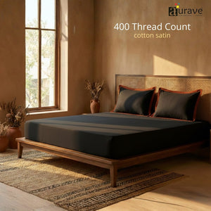 Black Haven 400 TC Cotton Satin Bedsheet with Pillow Covers - Rust