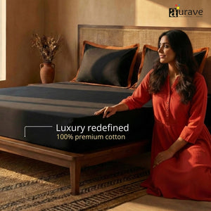 Black Haven 400 TC Cotton Satin Bedsheet with Pillow Covers - Rust