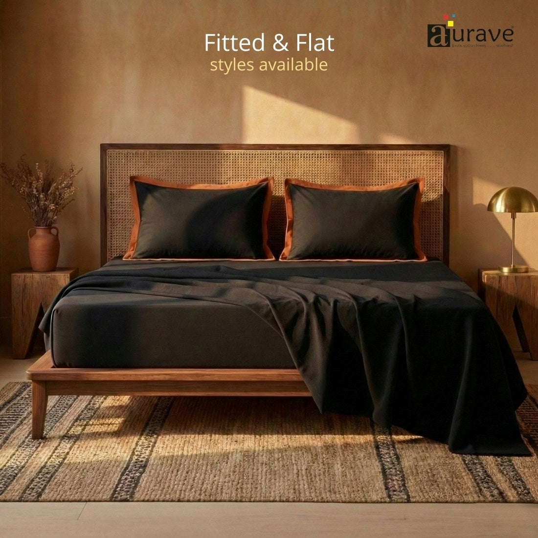 Black Haven 400 TC Cotton Satin Bedsheet with Pillow Covers - Rust