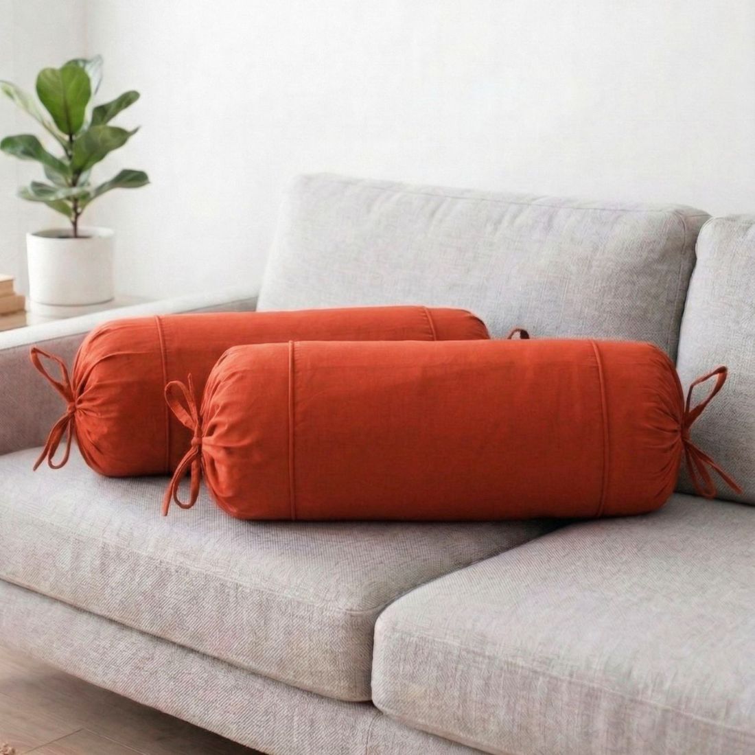 Plain Cotton 2 Pcs Bolster Cover Set - Rust