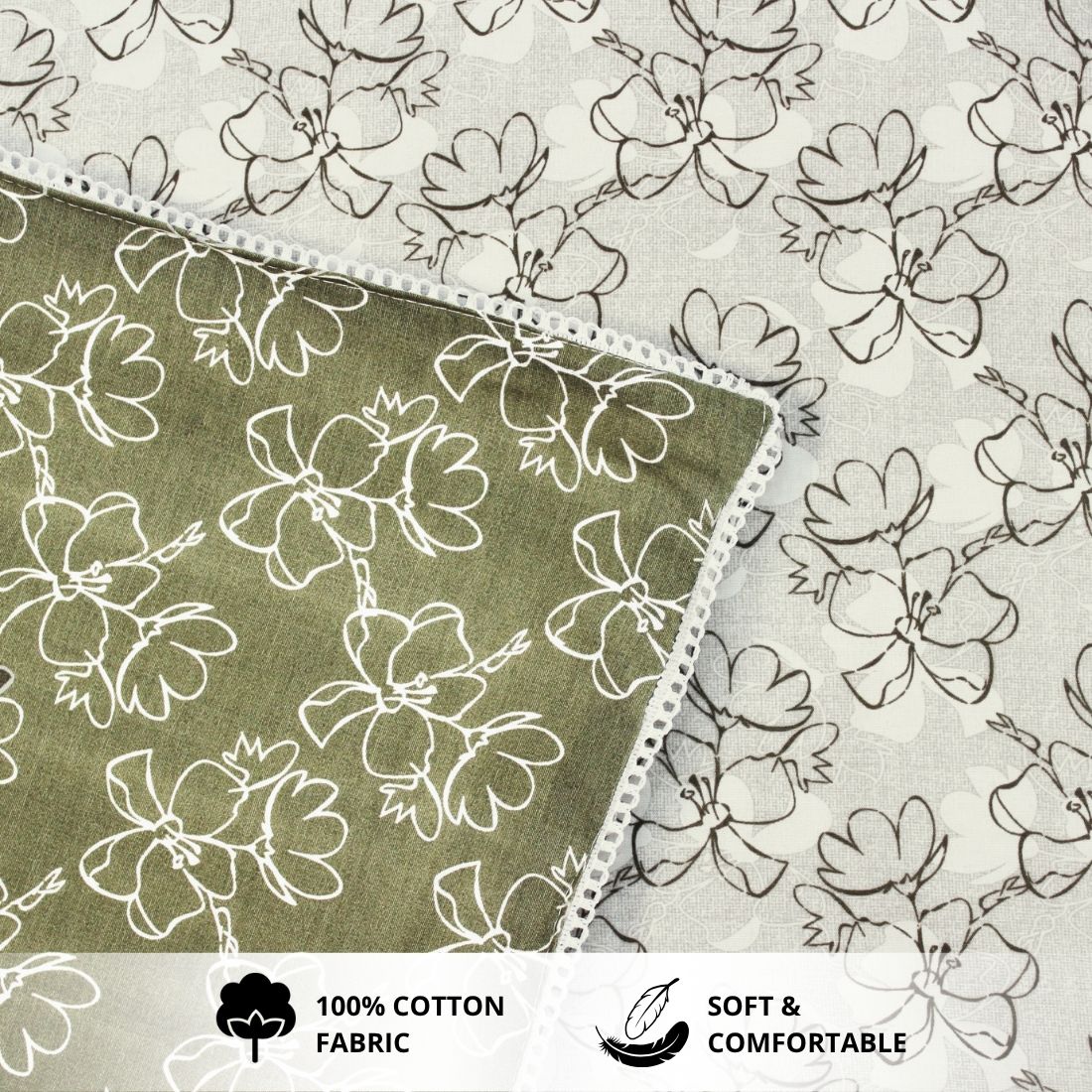 IRIS Designer Border Cotton Reversible Dohar, Sage Green