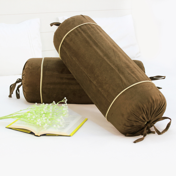 Imported Suede Polyester Velvety 2 Pcs Bolster Cover set - Coffee Brown