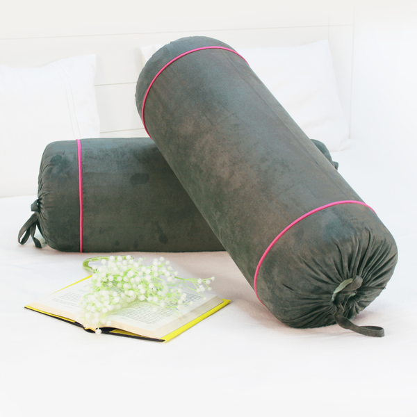 Imported Suede Polyester Velvety 2 Pcs Bolster Cover set - Grey