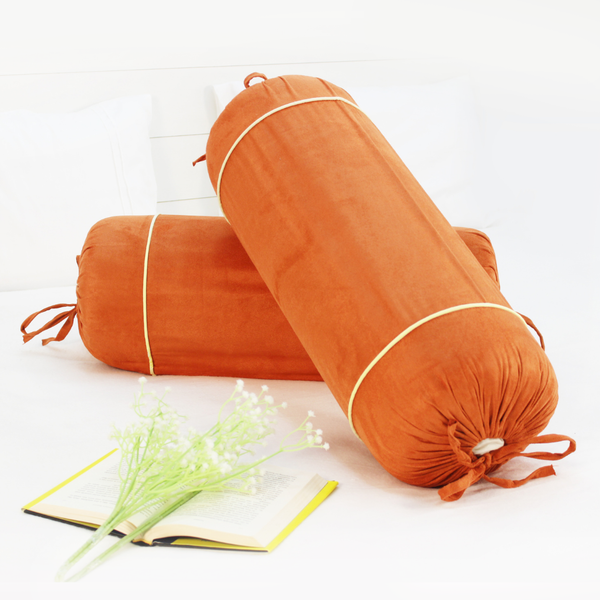 Imported Suede Polyester Velvety 2 Pcs Bolster Cover set - Orange