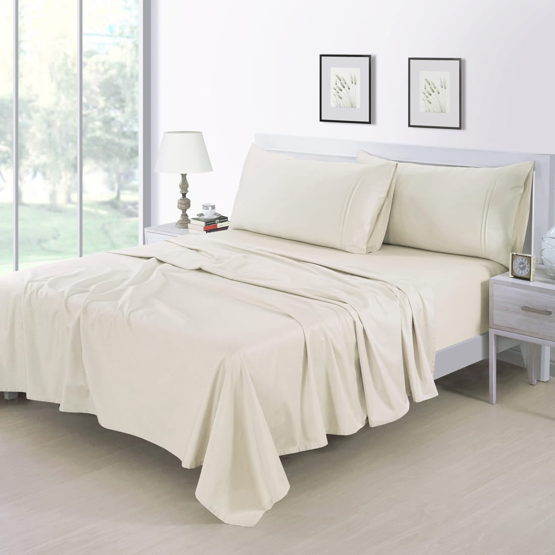 Soft cotton plain 400 TC Satin Flat bedsheet In Cream At Best Prices 