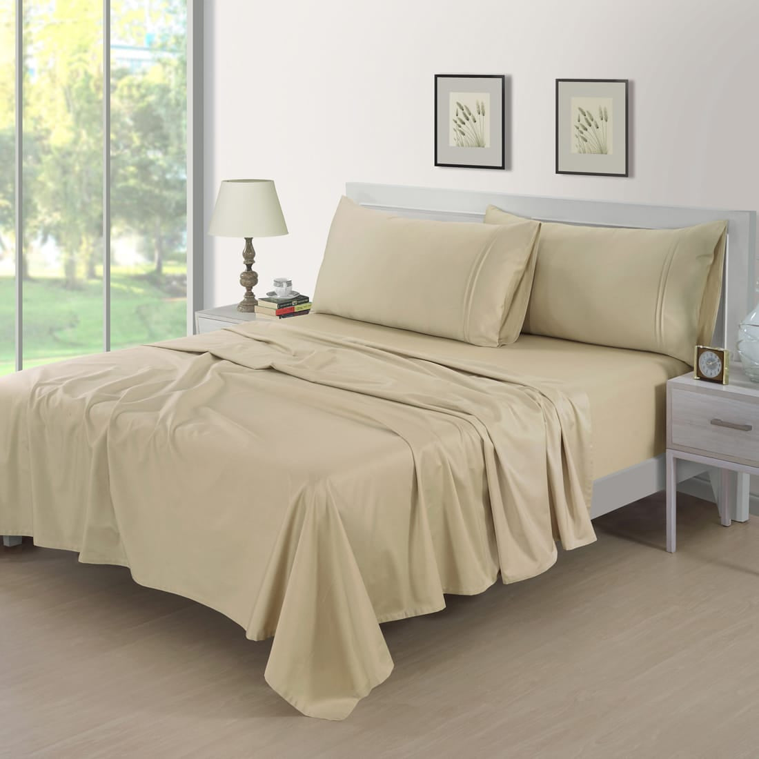 Soft Cotton Plain 400 TC King Size Satin Flat Bedsheet In Beige At Best Prices 