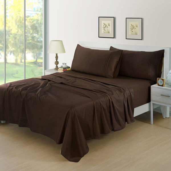 Plain 400 TC Cotton Satin Flat Bedsheet - Coffee Brown