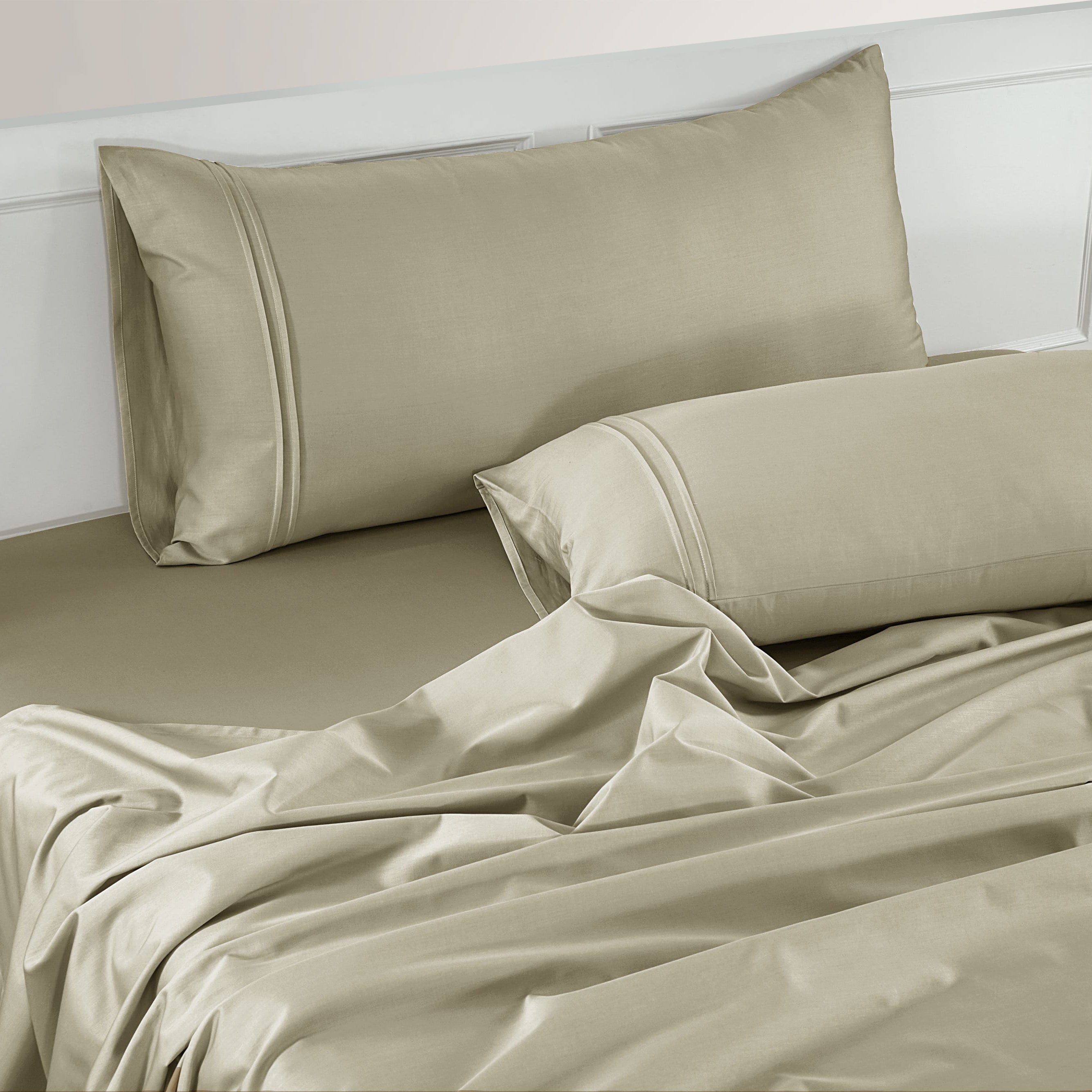 Soft Cotton Plain 400 TC Satin Fitted Bedsheet In Khaki At Best Prices