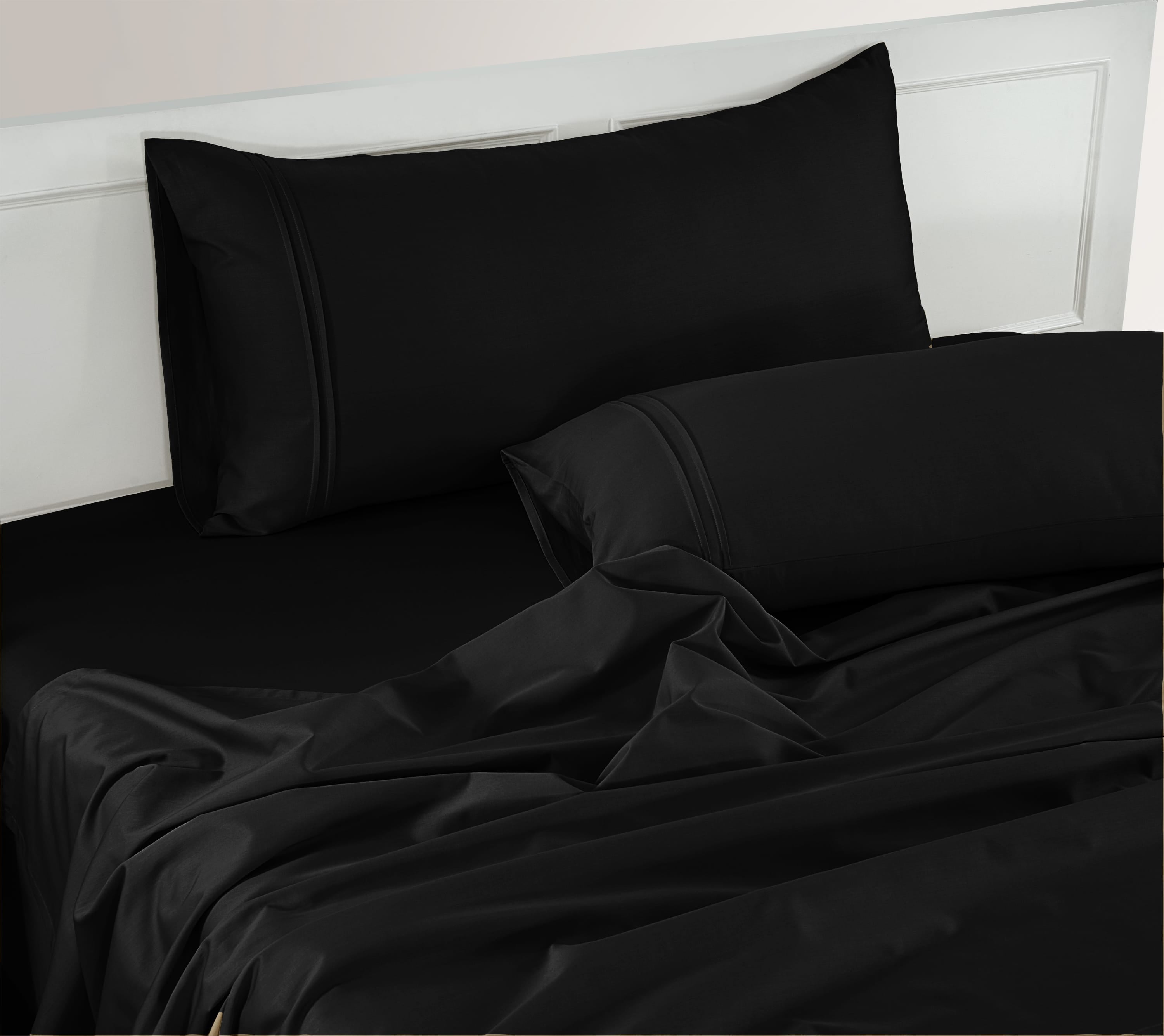 Soft Cotton Plain 400 TC Satin Fitted Bedsheet In Black At Best Prices
